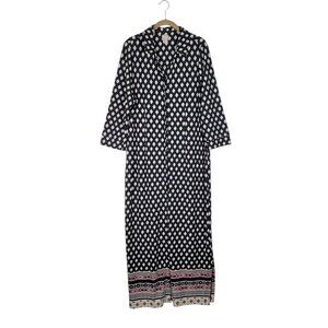 Chicos Diamond Print Maxi Shirt Dress 3/4 Sleeve Button Up Size 2 US Size 12/14